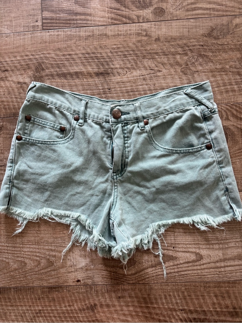 Free People Mint Green Frayed Denim Shorts